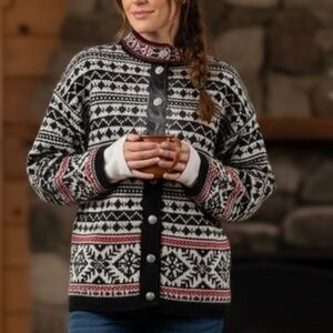 Vintage L.L. Bean Wool Blend Nordic Cardigan Knit Sweater size medium